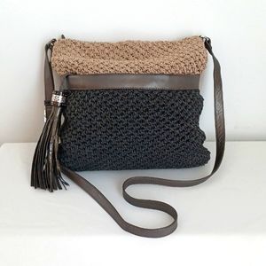 Brighton Crochet & Leather Hobo Crossbody / Shoulder Bag